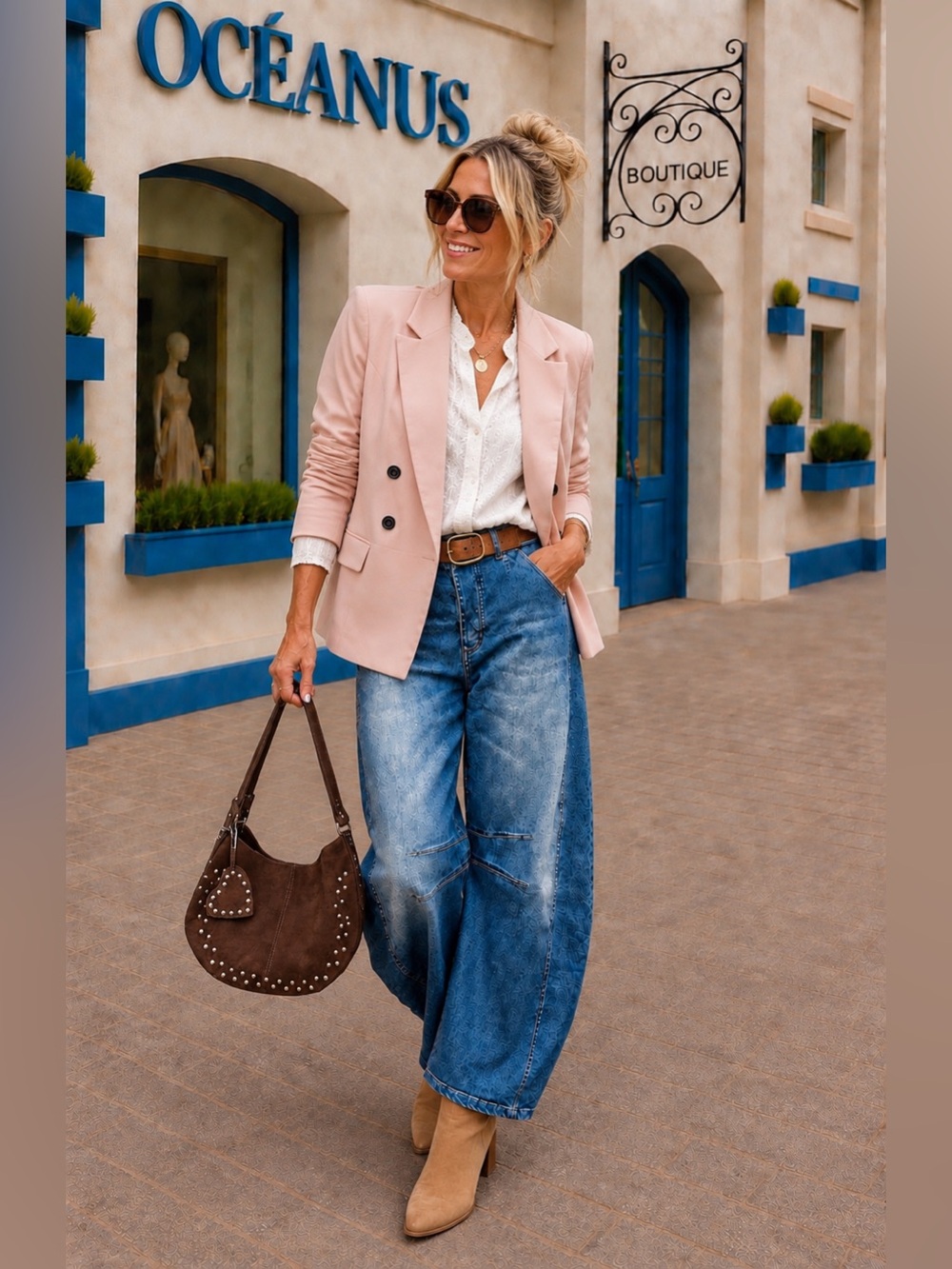 Women's Double-Breasted Blush Pink Blazer L ptp 21” l 29”